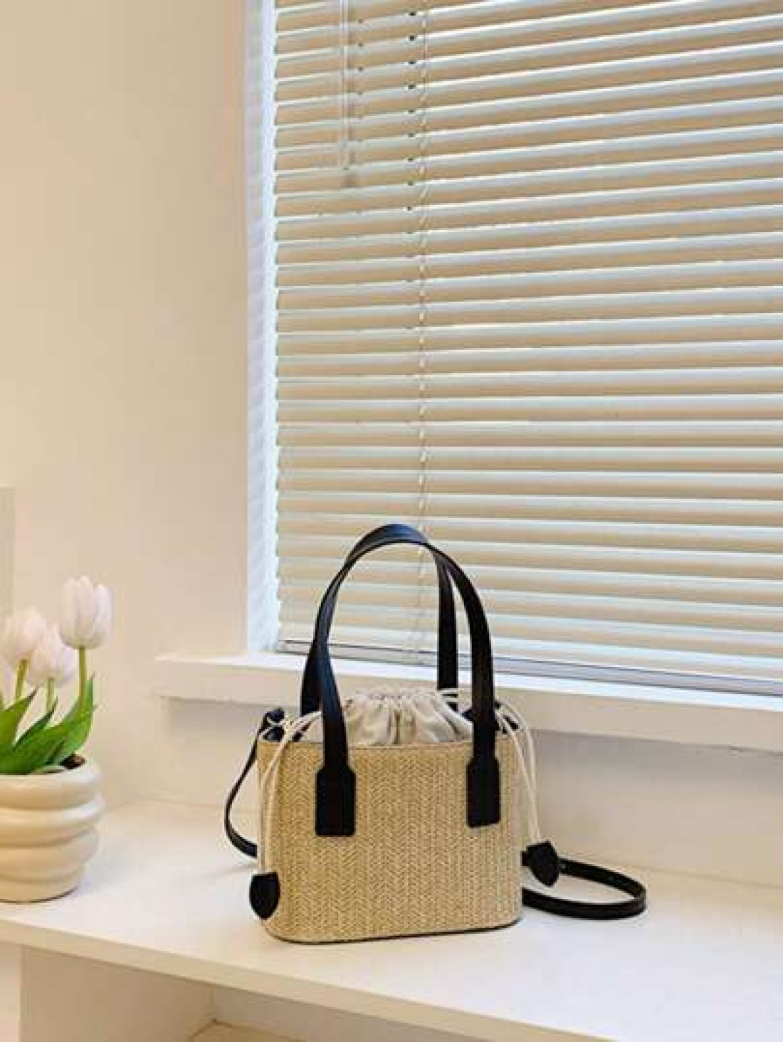 Woven Straw Shoulder Bag For Girl Simple Minimalist Casual Small Square Crossbody Bag