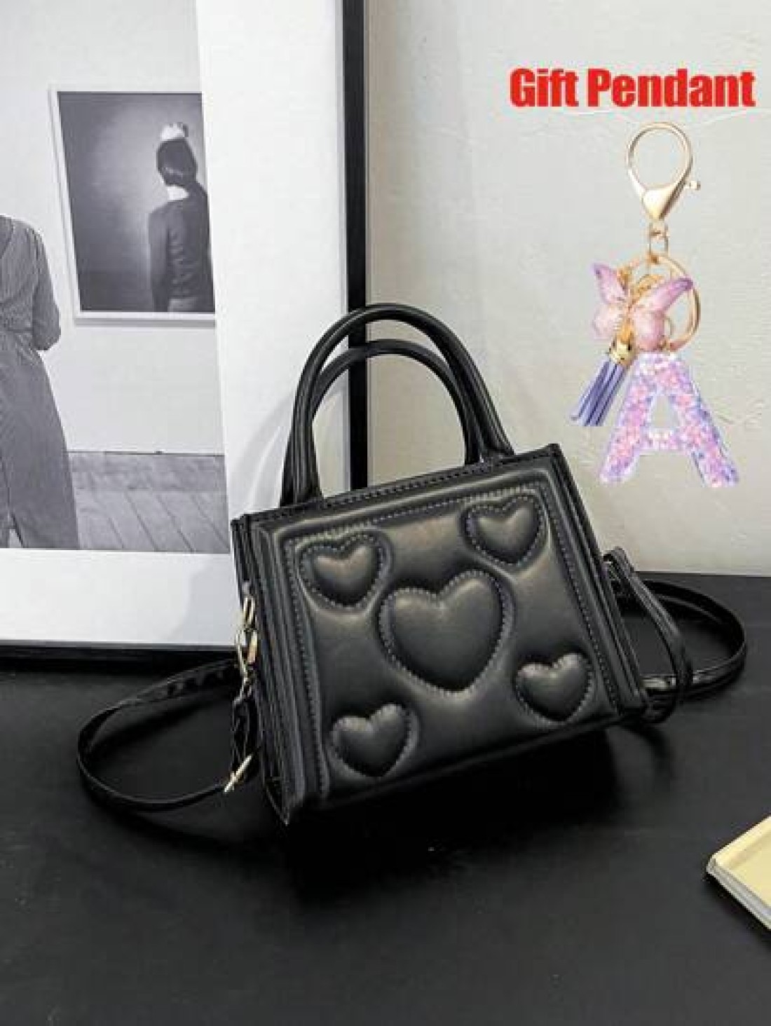 1pc Vintage Heart Quilted Handbag Casual Shoulder Crossbody Bag For Daily Use 1pc Purple Gift Pendant