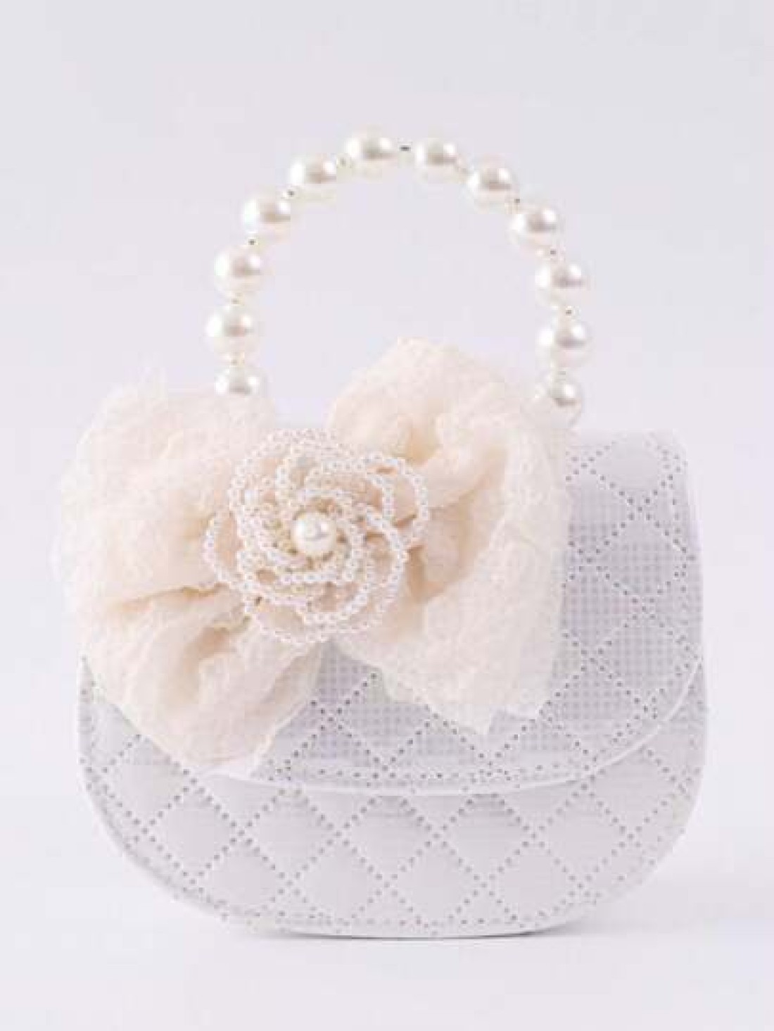 Fashionable Cute Bow Accent Shoulder Crossbody Bag With Elegant Pearl Lace Decor Beaded Handle