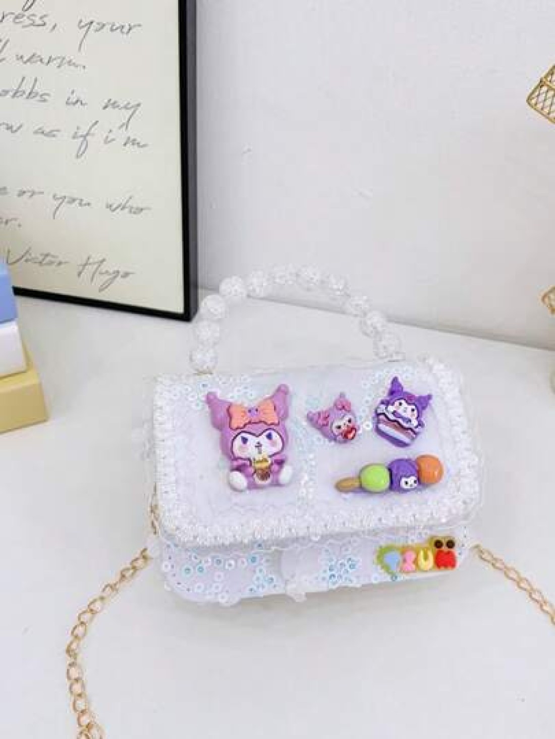 Sanrio A Kuromi Children s Bag A Multi Color Bead Handbag A Cartoon And Cute Accessory Bag A Mini And Small Handbag Bag A Daily Travel Clothing Matching Bag A Closed Shoulder Bag