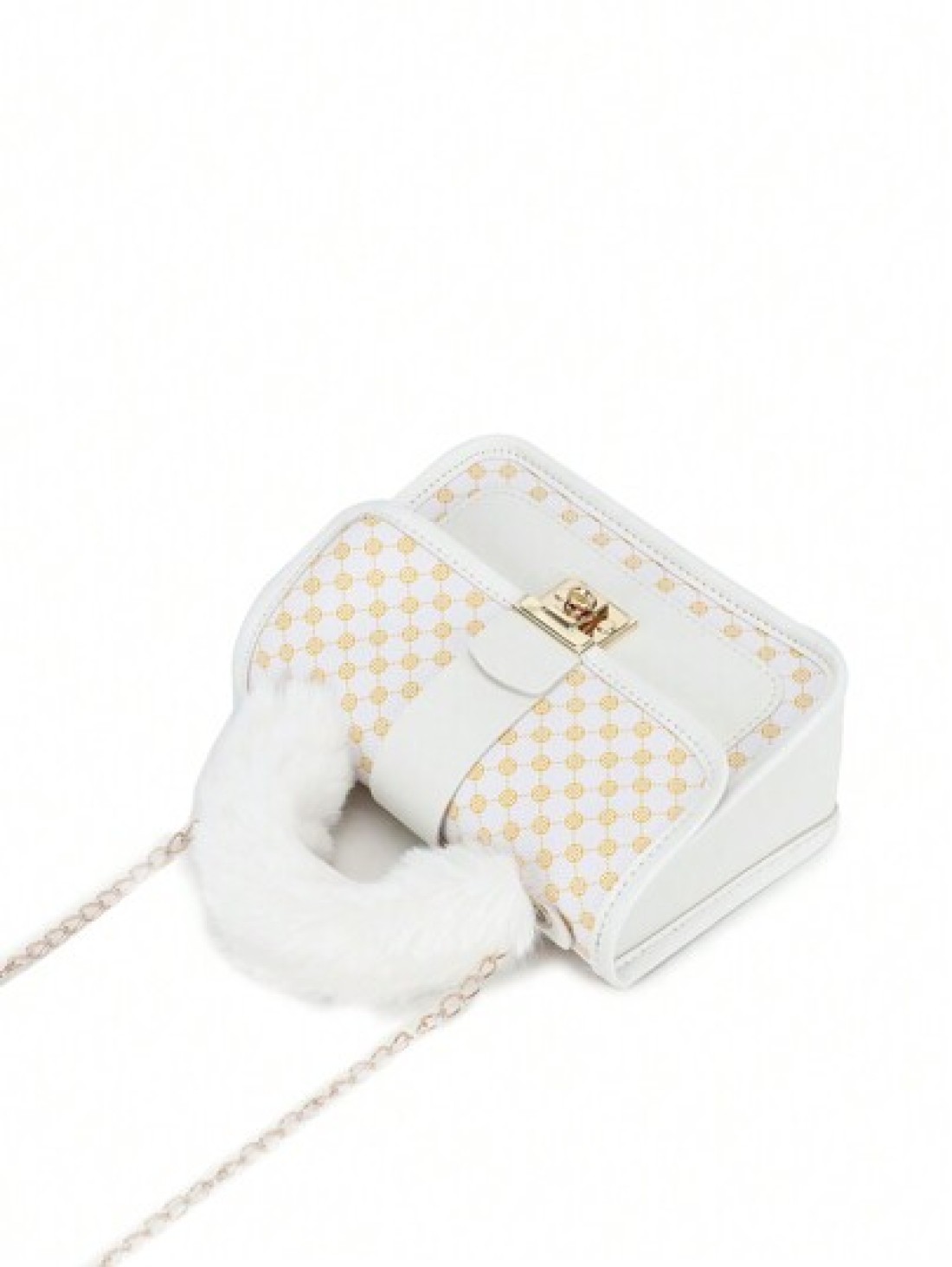1pc Girl s Vintage Printed Plush Handbag Cute Metal Chain Crossbody Bag Casual Mobile Bag Ideal Choice For Gifts