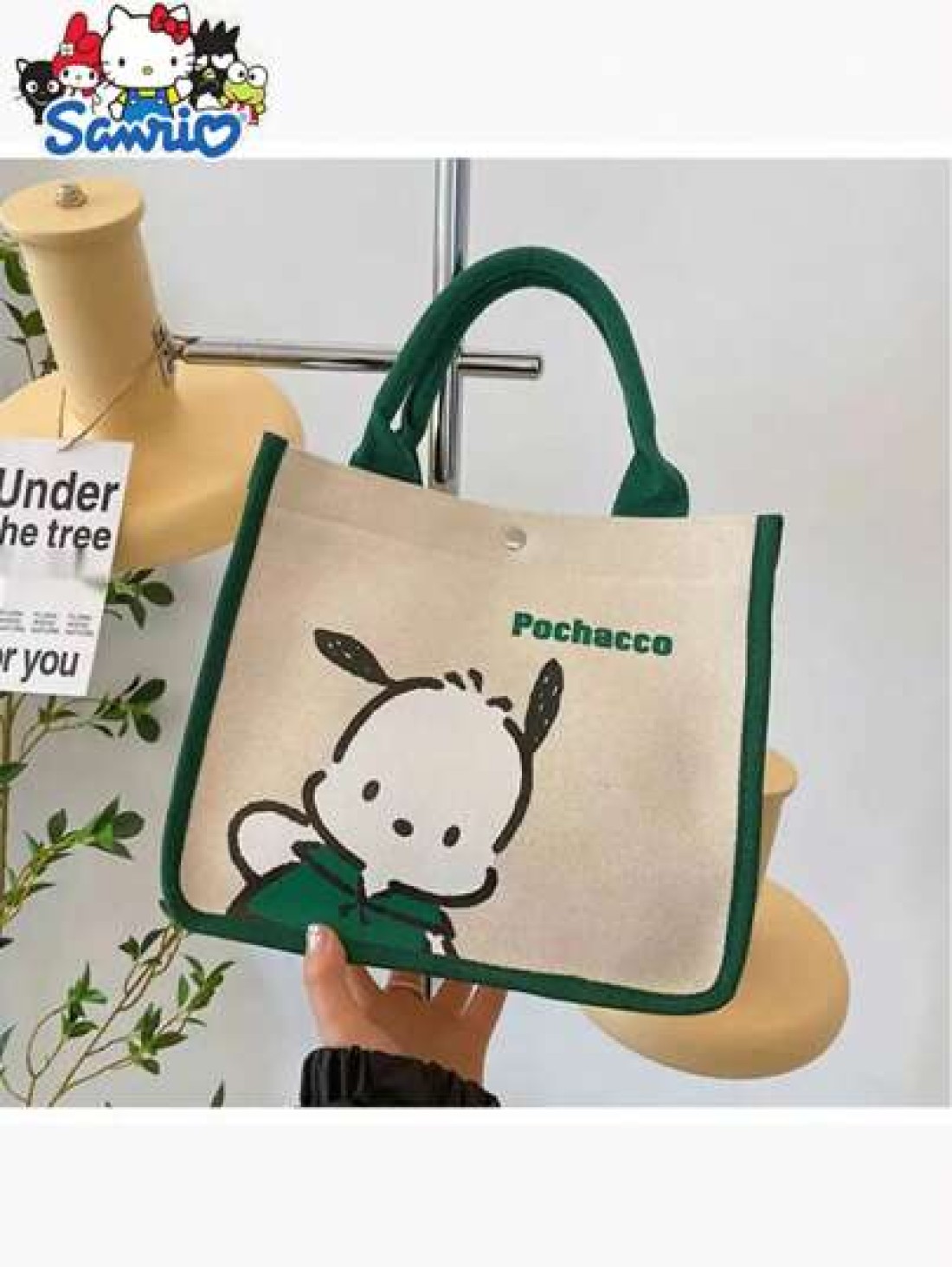 Sanrio Hello Kitty Canvas Kids Tote Bag Lightweight Cute Multifunctional Girl s Handbag With Cosmetic Bag Available In Red Green And Black