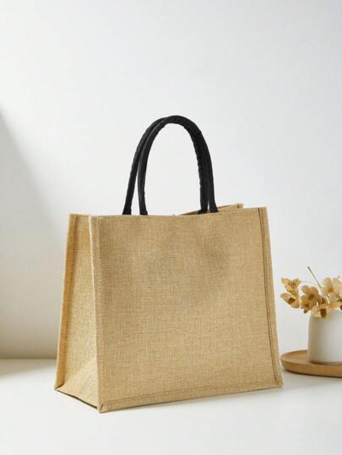 1 Pc Simple Linen Summer Element Print Tote Bag For Big Children Large Capacity Travel Bag Square Bag Gift Bag Shopping Bag Portable Button Closure Handbag For Daily Class And Back To School Shopping