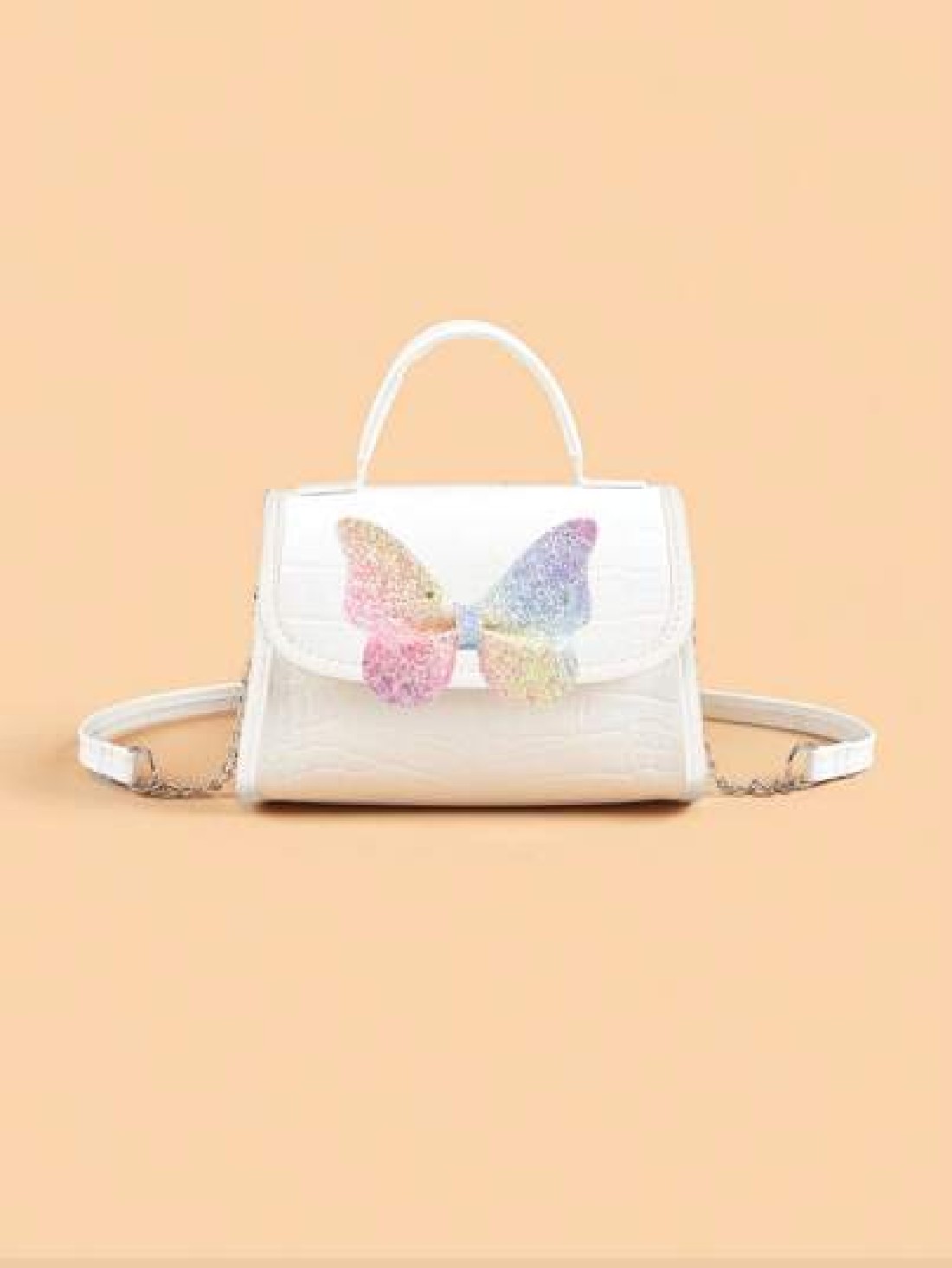 1pc Girls Cute Sparkle Butterfly Crocodile Pattern PU Chain Shoulder Bag Suitable For All Seasons Daily Use