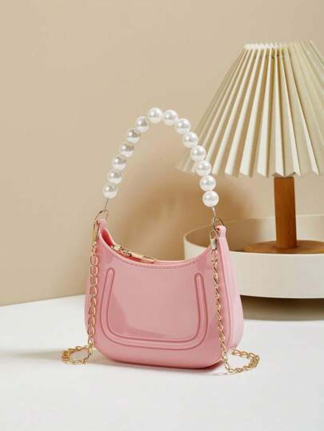 Mini Underarm Bag For Toddler Girls Pearl Decor Zipper Closure Handbag Lovely Gift Bag For Girls