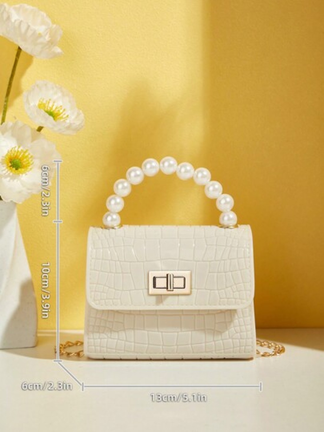 Gift Worthy Faux Pearl Decor Handheld Bag Mini Cute Crossbody Bag