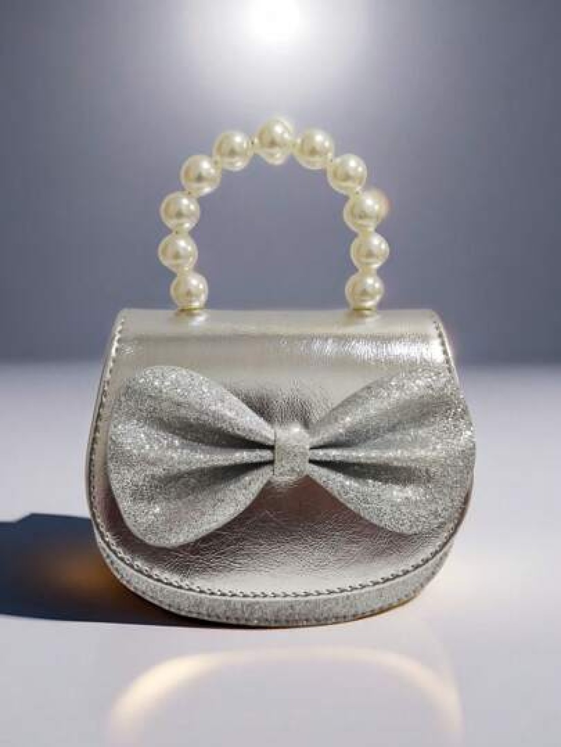 Children s Fashionable Pearl Handbag Holiday Gift PU Leather Butterfly Decor Round Pouch Stylish Princess Mini Purse For Girls