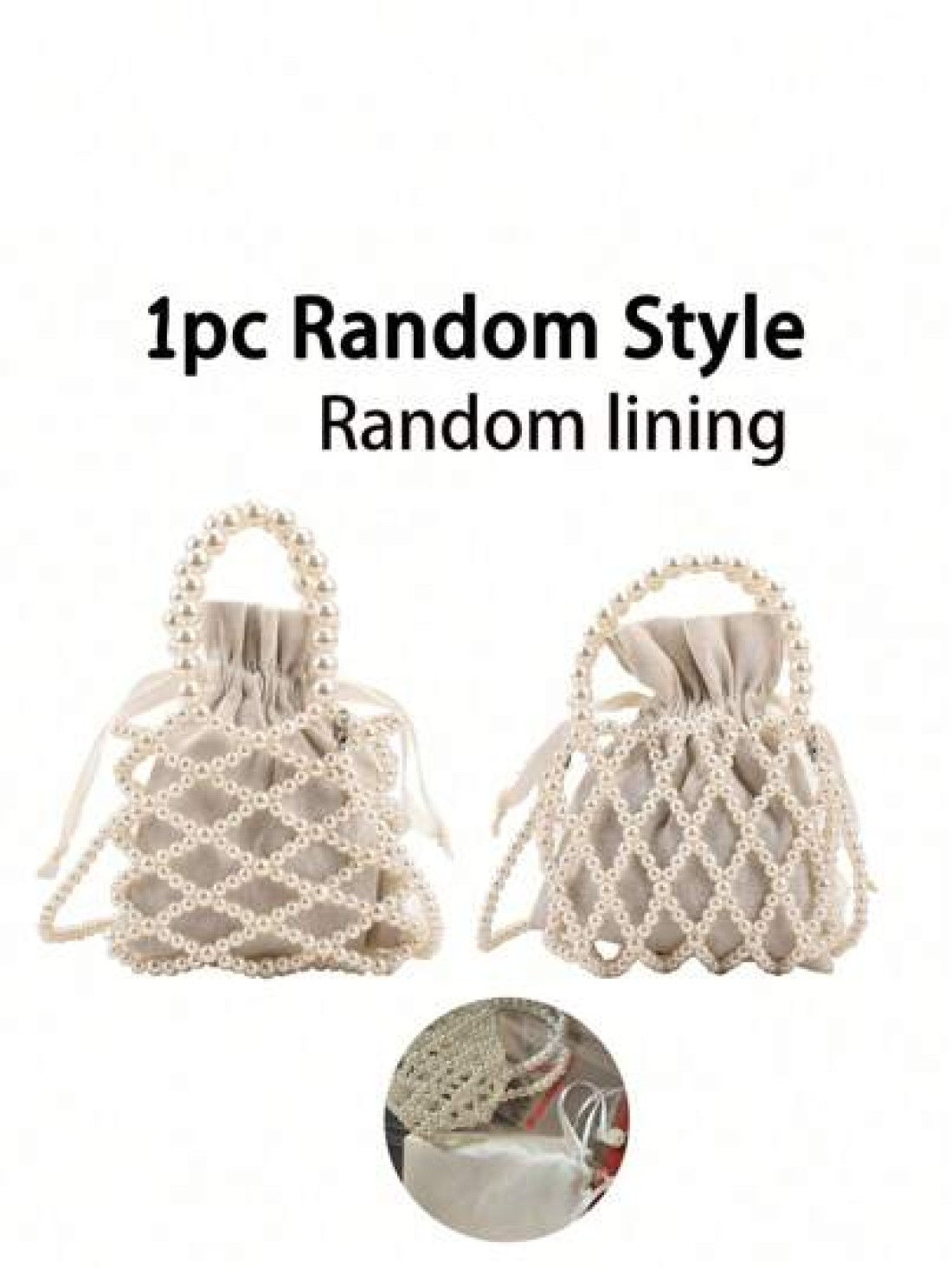 1pc Girls Plastic Nylon French Retro Beaded Bucket Pearled Handbag Suitable For Spring Summer Daily Use Crossbody Vertical Or Horizontal Random Inner Lining Random