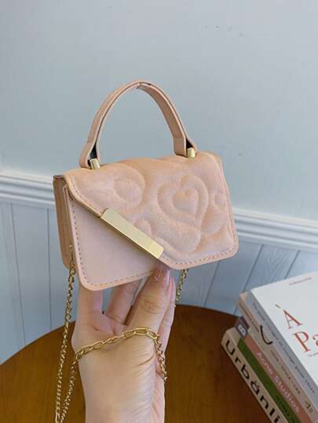 1pc Niche Bag Mini Leather Bag Small Square Bag Love Flower Print Multifunctional Metal Chain Casual Fashion Handbag Suitable For Teenagers To Travel Daily Matching Suitable For Shopping And Daily Use