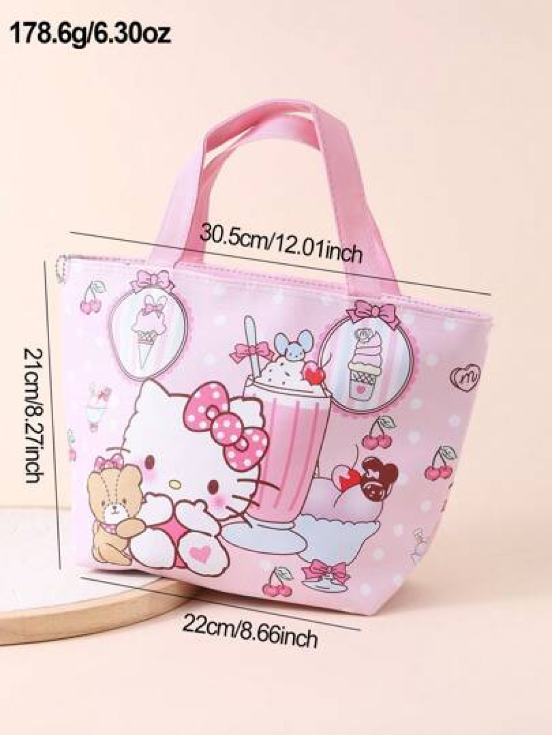 Sanrio 1pc Sanrio KT Cartoon Cute Girl Thermal Lunch Bag Kuromi Pachimaru Large Capacity Student Bento Box Bag