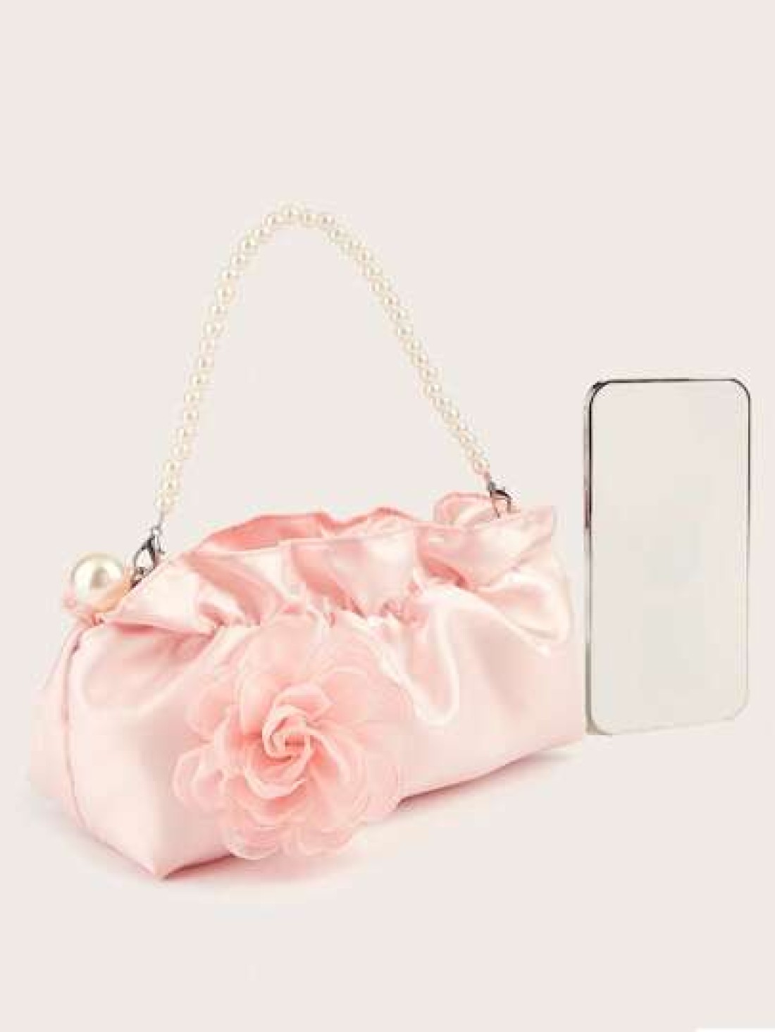 1pc Pearl Clutch Bag Pleated Cloud Shaped Handbag For Phone Keys Coins Perfect For Little Ladies Floral Pearl Purse