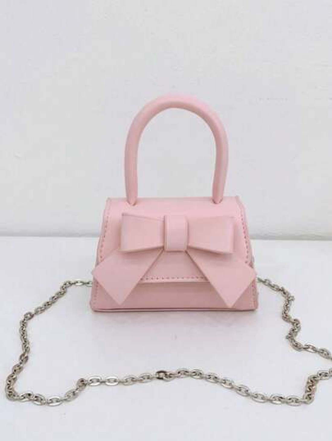 1pc Pu Magnet Closure Mini Fashion Cartoon Cute Sweet Bow Handbag Niche Design For Going Out To Play Change Lipstick Bag Korean Highly Attractive Chain Shoulder Messenger Bag Suitable For Going Out Sc