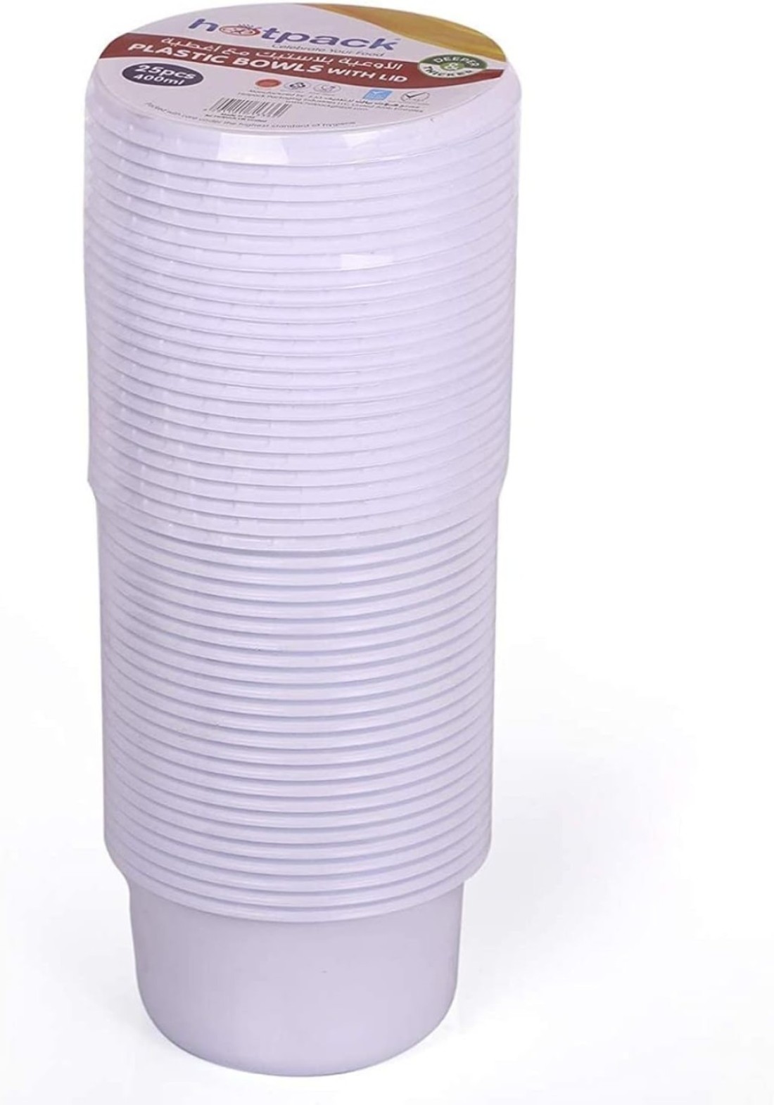 Hotpack-White Plastic Bowl 400 Cc+Lid 25Pcs