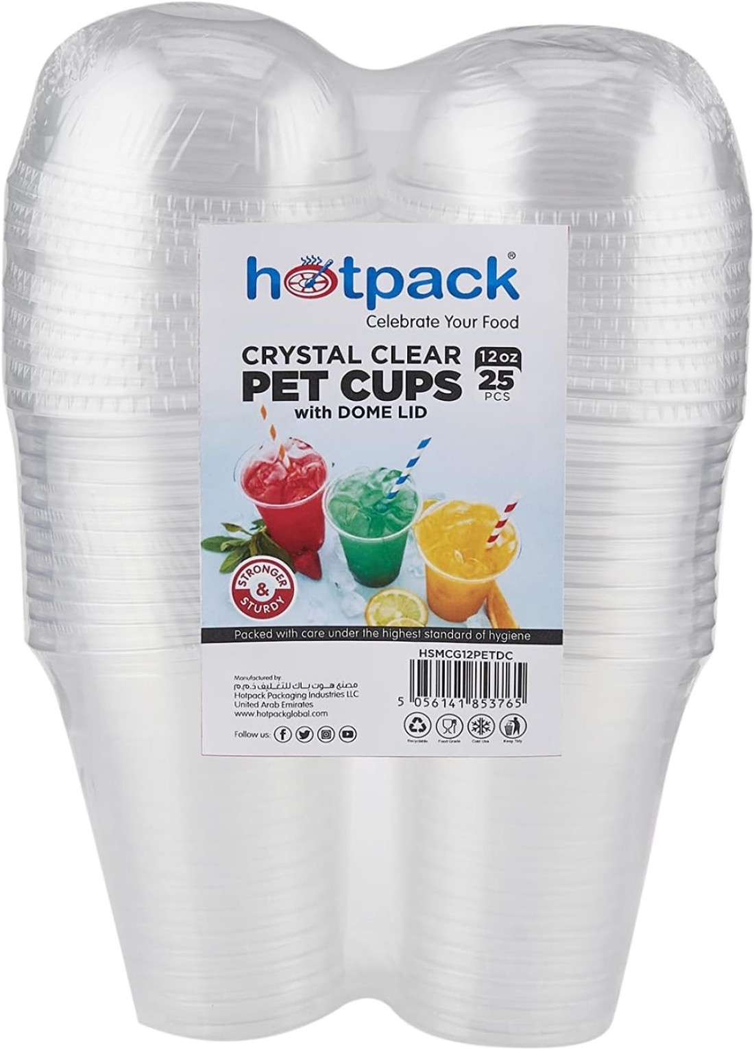 Hotpack crystal clear pet cups 12oz with dome lid 25pcs