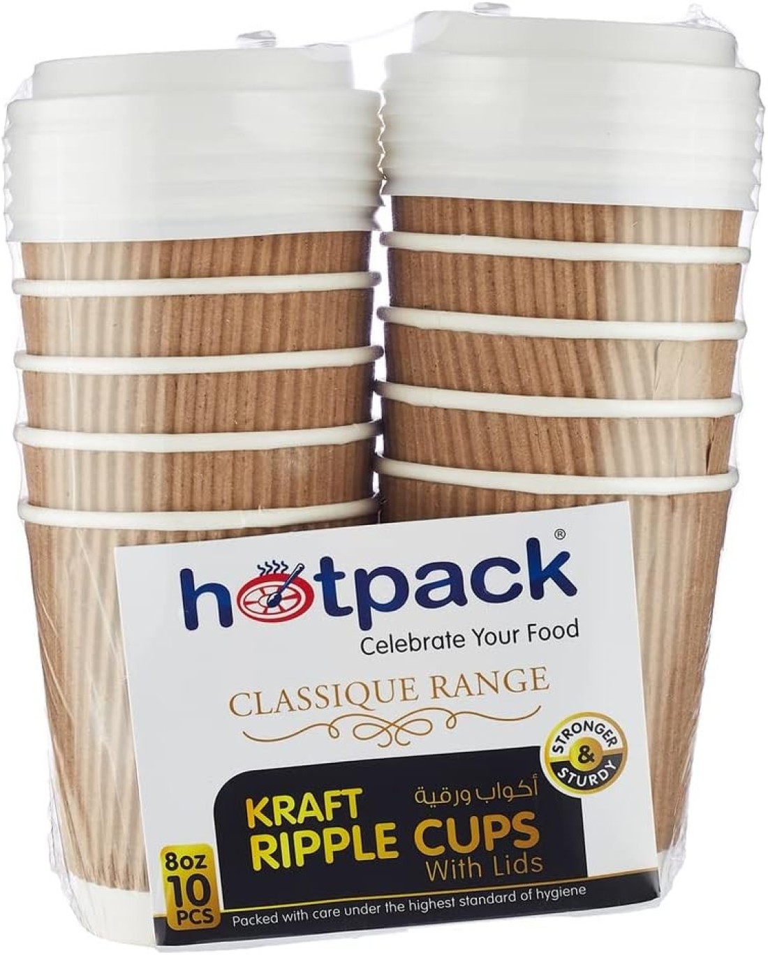 Hotpack-   Kraft Ripple Cup  8 Oz + White Lids 10 Pcs