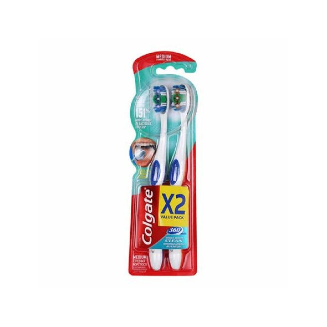 COLG TB 360 INTRDNTL MED 2PK 50% VAL PK