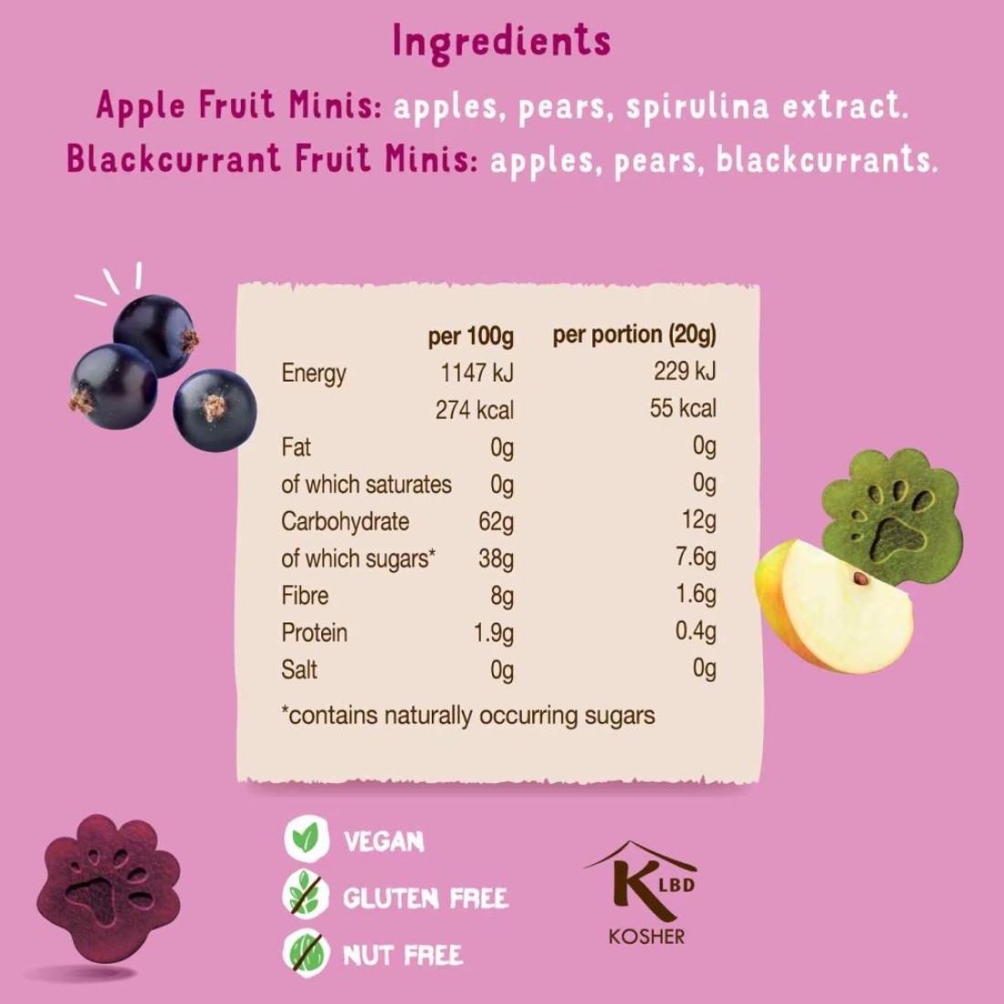 Bear Paws Apple And Blackcurrant Pure Fruit Snacks 20g Pack of 5