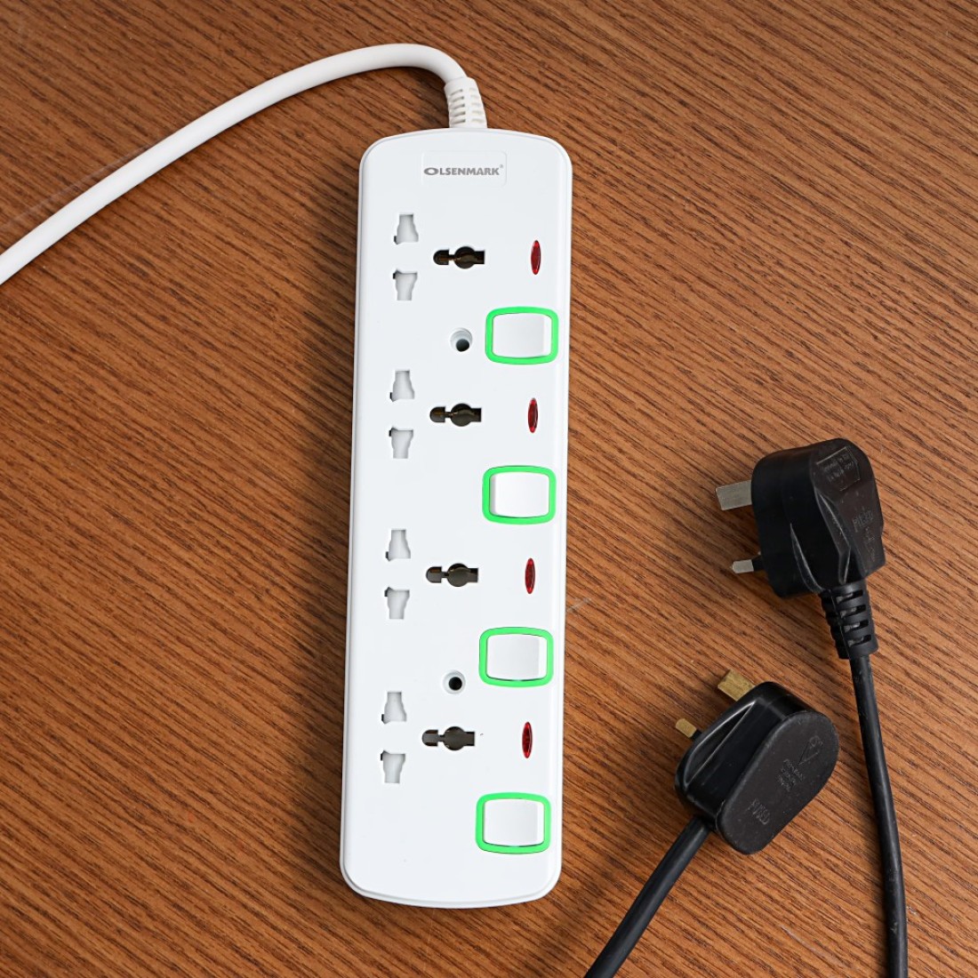 Olsenmark 4 Way Power Socket with Individual Switches- OMES1728D/ Equipped with PP Fire Proof Housing, Copper Parts, and Child Safety Shutter/ 3-meter Extension Cord, Ideal for Home, Office,