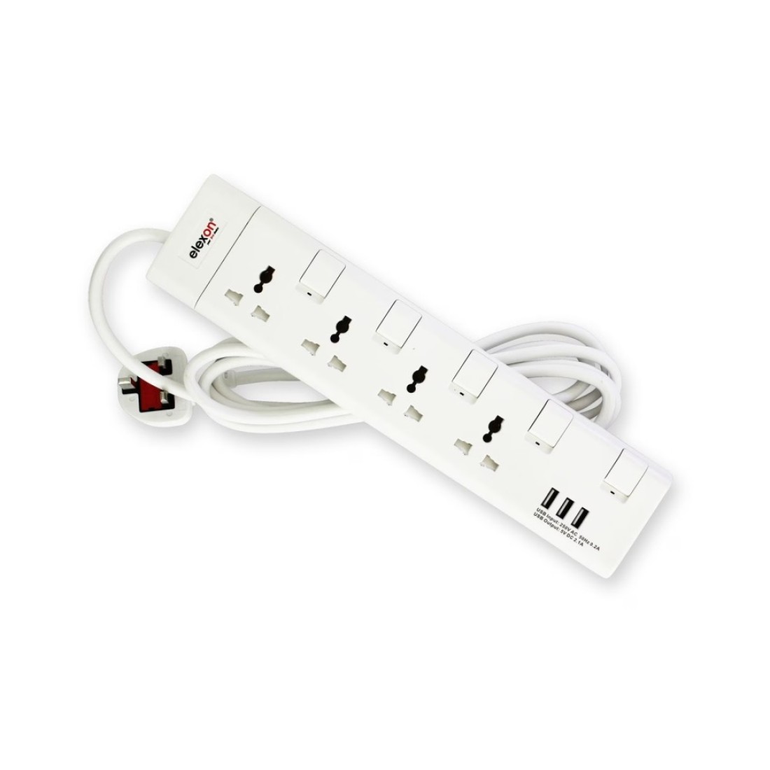 Elexon 4-Way Power Extension Socket With USB Port 13A El-903S White 2m