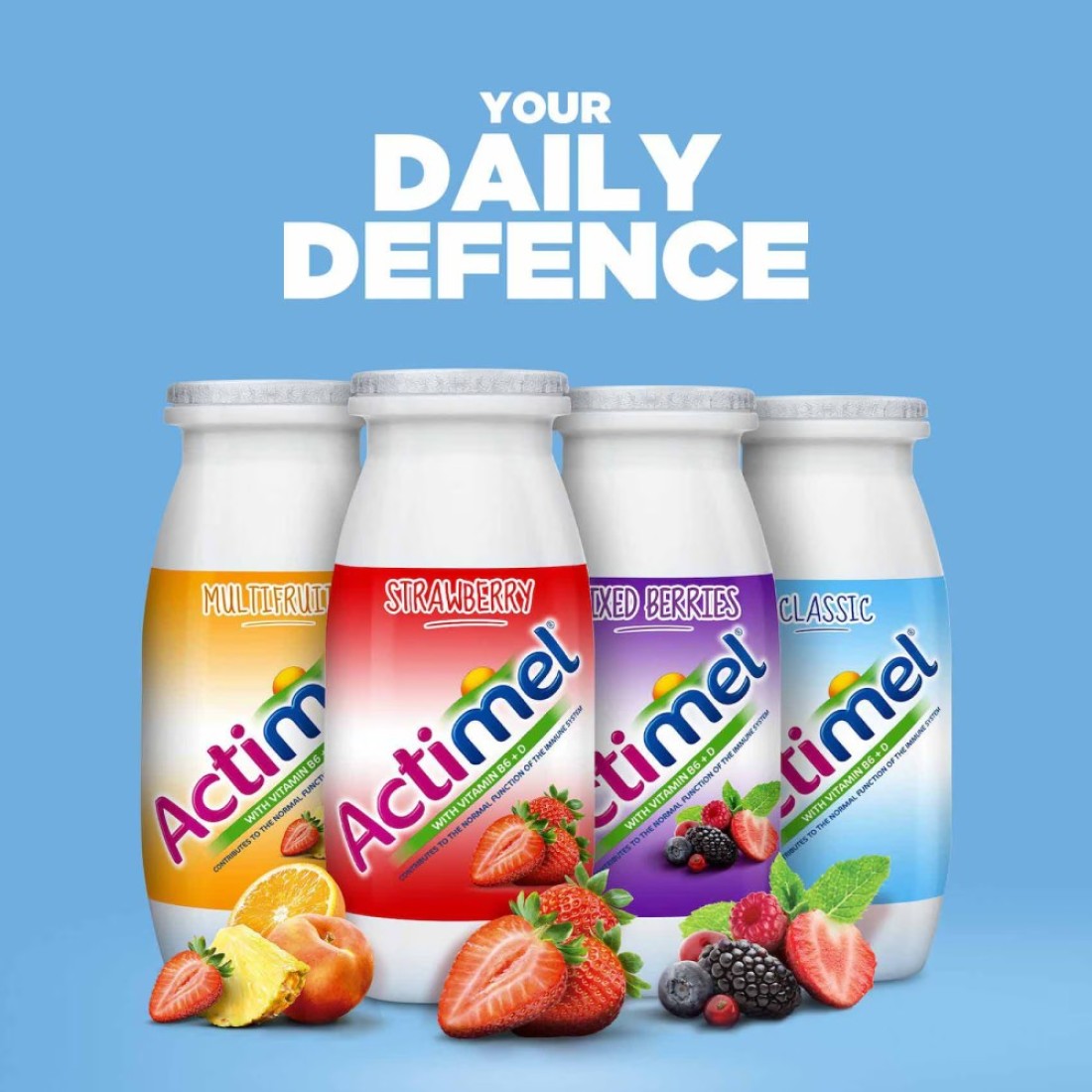 Actimel Multi-Fruit Flavored Low Fat Dairy Drink 93ml Pack of 4