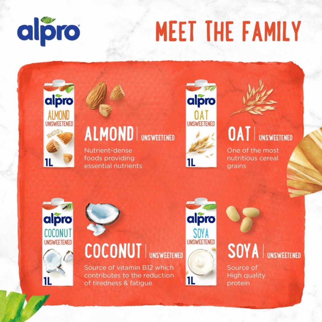 Alpro Almond Unsweetened Drink, 100% Plant-Based, Lactose Free 1L