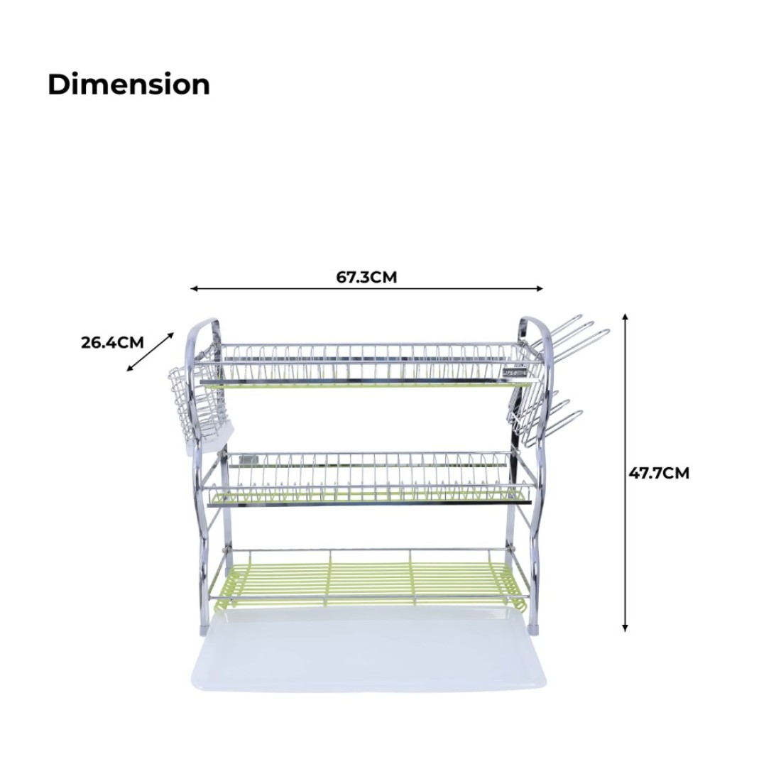 Life Smile Stainless Steel Dish Rack - 3 Tier with Utensils and Glass Holder Long Lasting and Durable