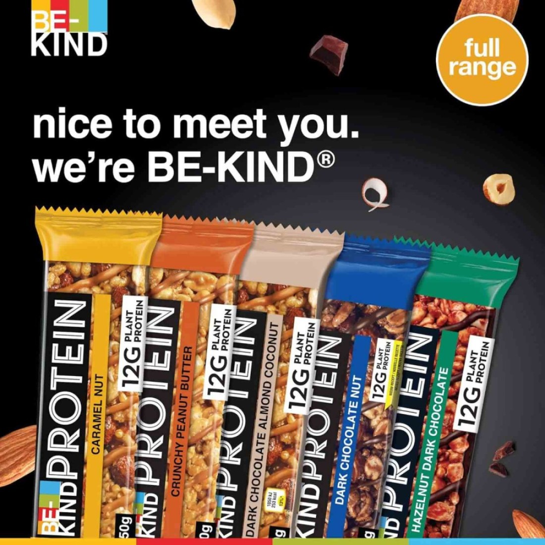 Be-Kind Caramel Nut Protein Bar, 50g Pack of 12