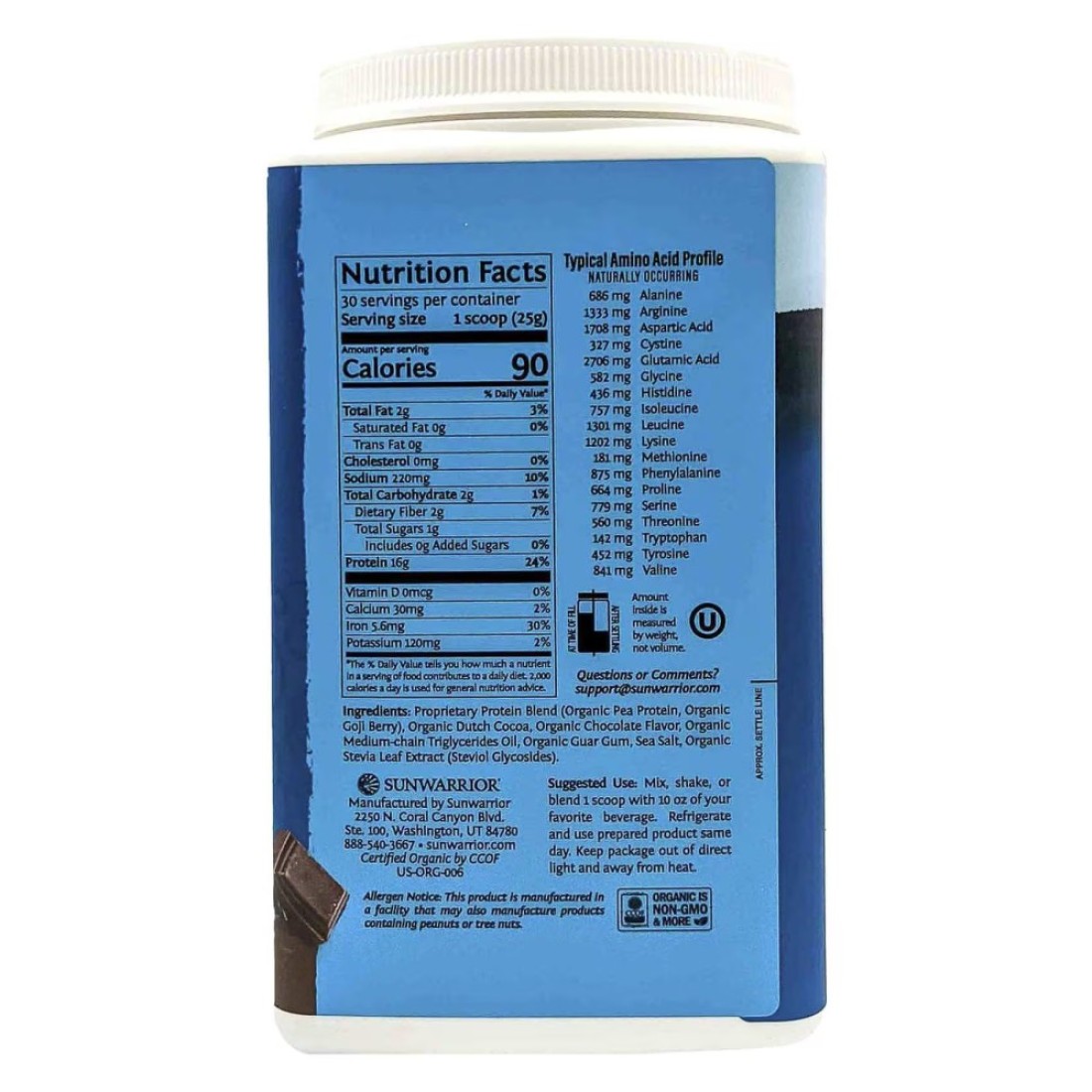 Sunwarrior Organic Protein Warrior Blend Chocolate Flavour Dietary Supplement 750g
