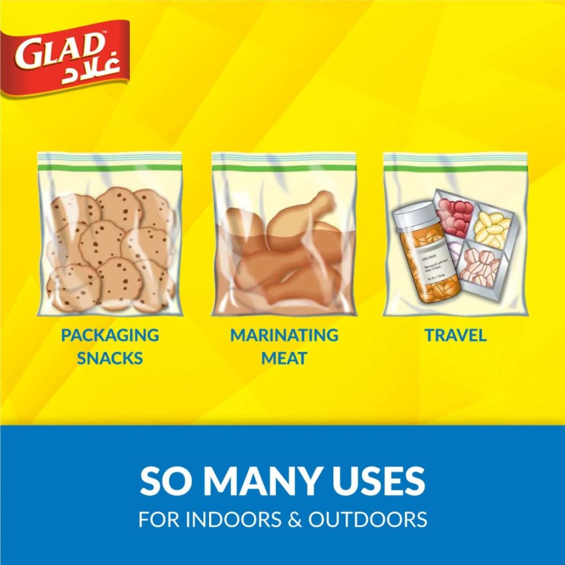 Glad Freezer Zipper Bags, 25 Bags, 16.8x18cm