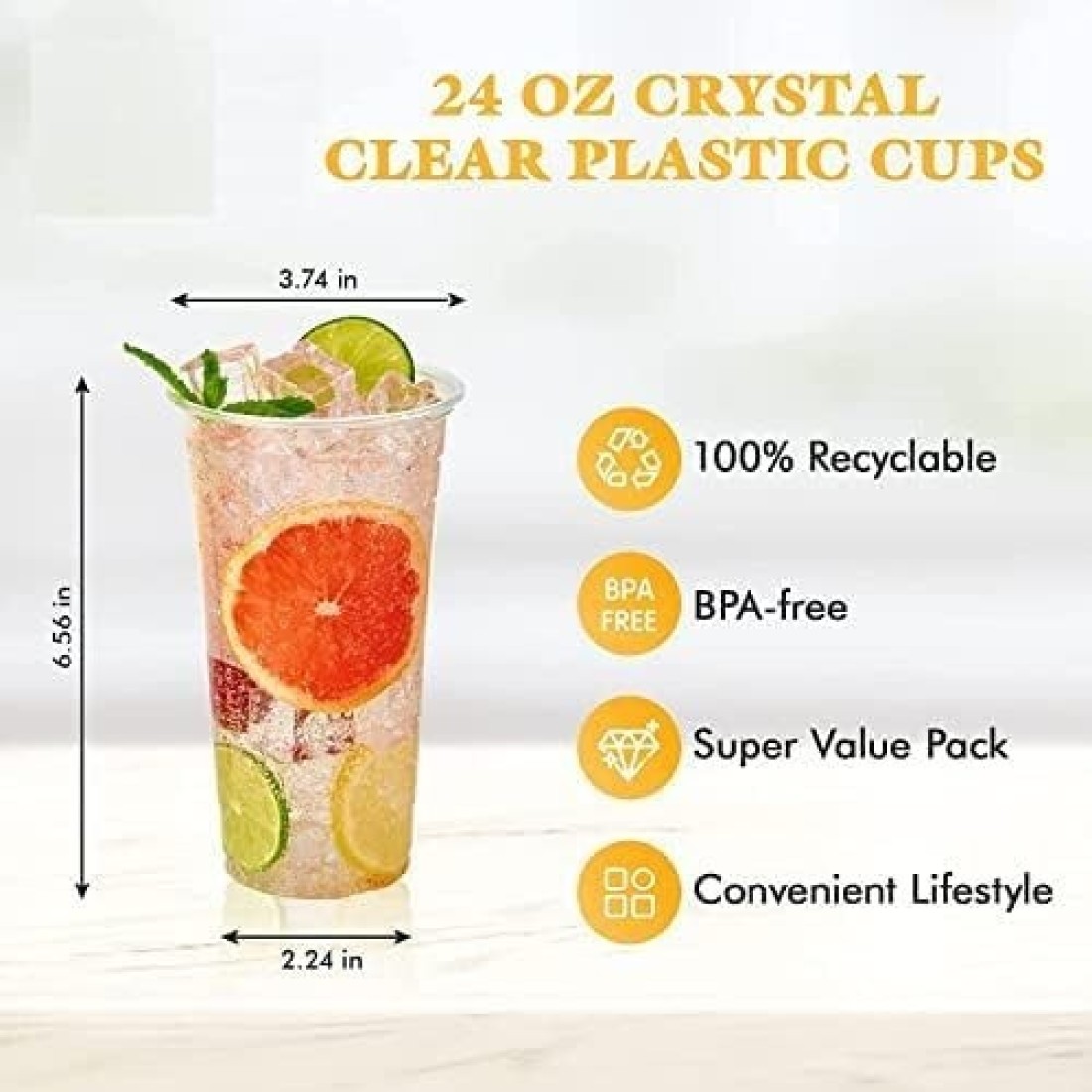 Vsell24&trade; 50PC Disposable Drinking Plastic Cup 12oz For Smoothie Coffee Water Juice Cups With Flat Lid Clear&hellip;