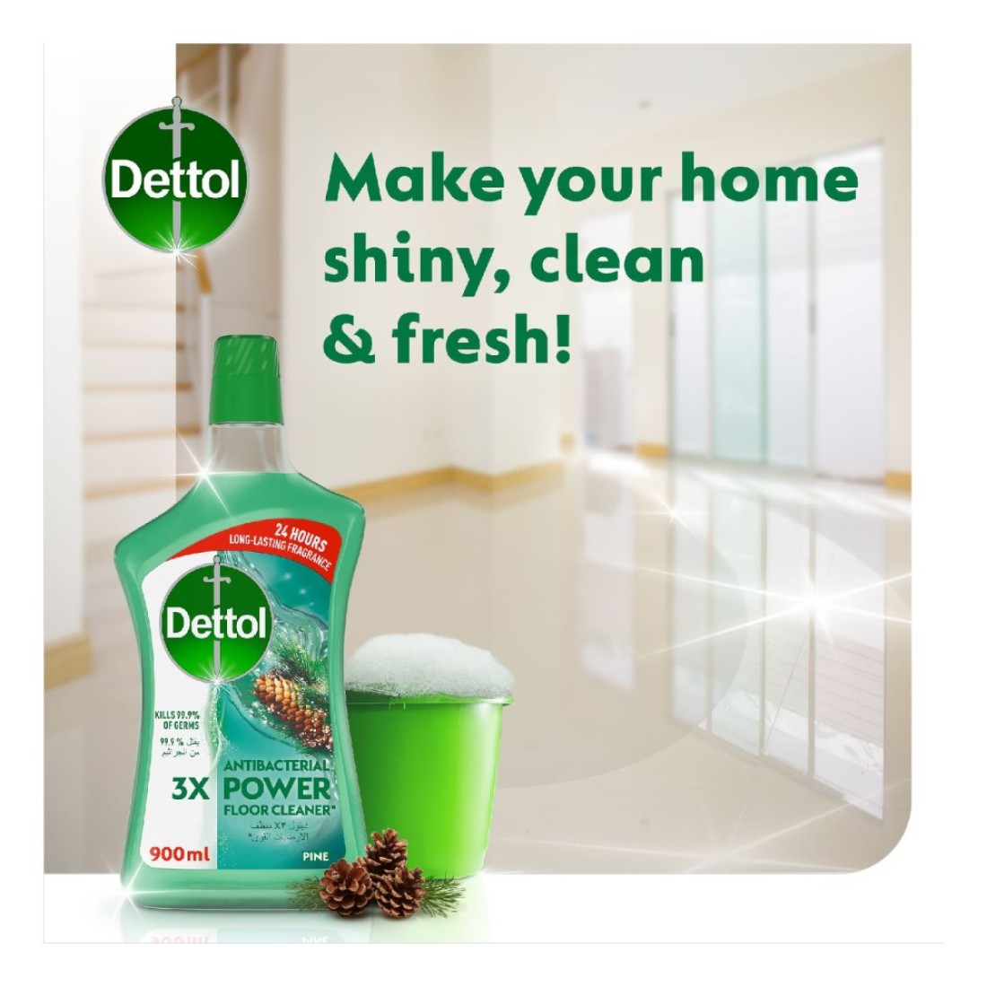 Dettol Antibacterial 3x Power Floor Cleaner Pine 900ml Pack of 2