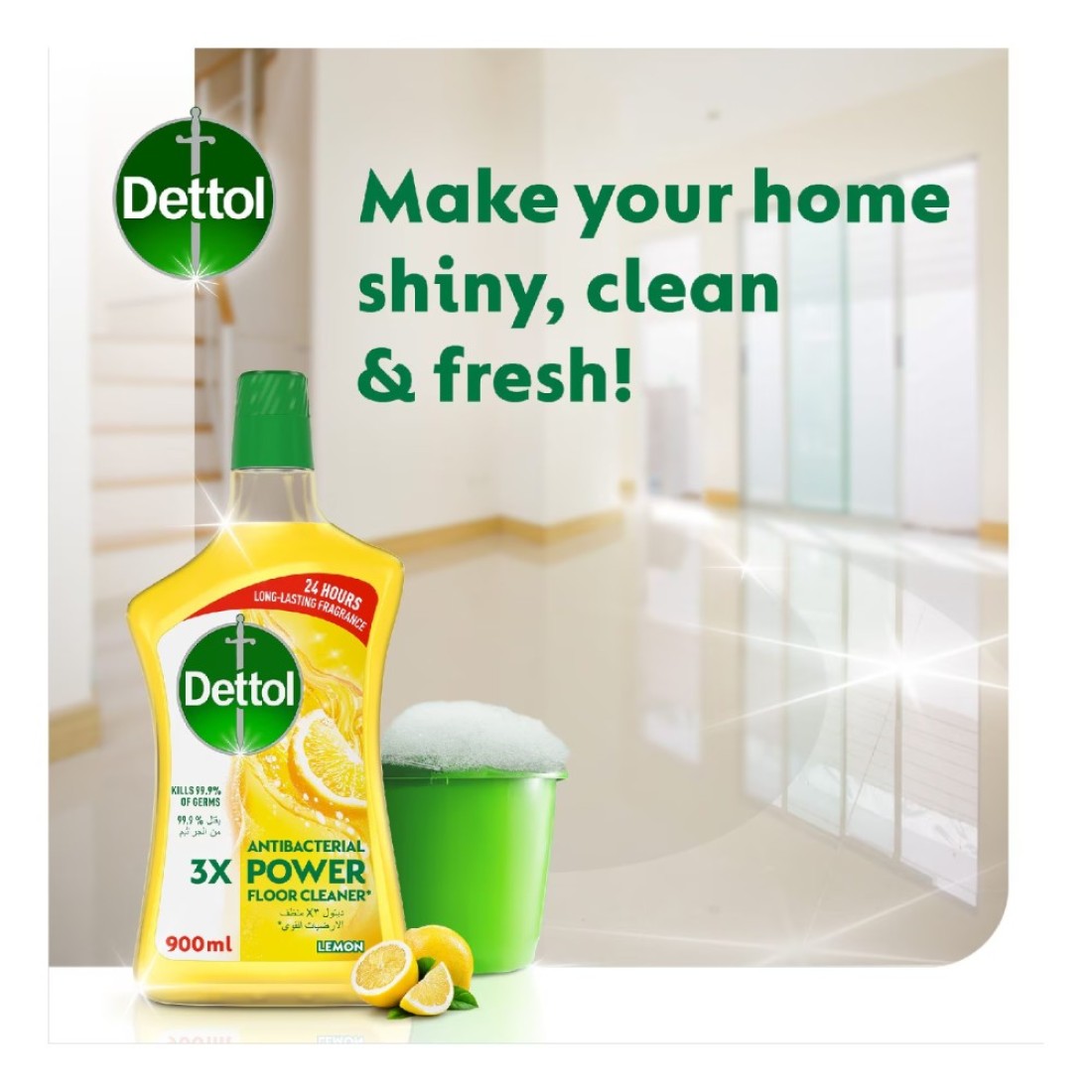 Dettol Antibacterial 3x Power Floor Cleaner Lemon 900ml Pack of 2