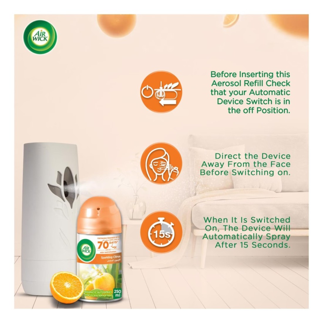 Air Wick Freshmatic Max Air Freshener Refill Sparkling Citrus 250ml