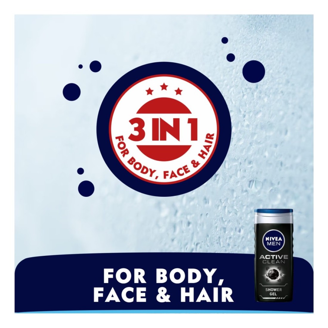 NIVEA MEN 3in1 Shower Gel Active Clean Charcoal Woody Scent 250ml Pack of 2