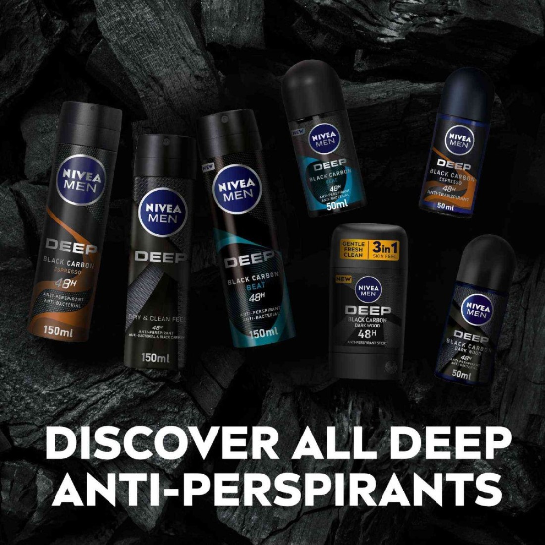 NIVEA MEN Antiperspirant DEEP Black Carbon Stick 50ml