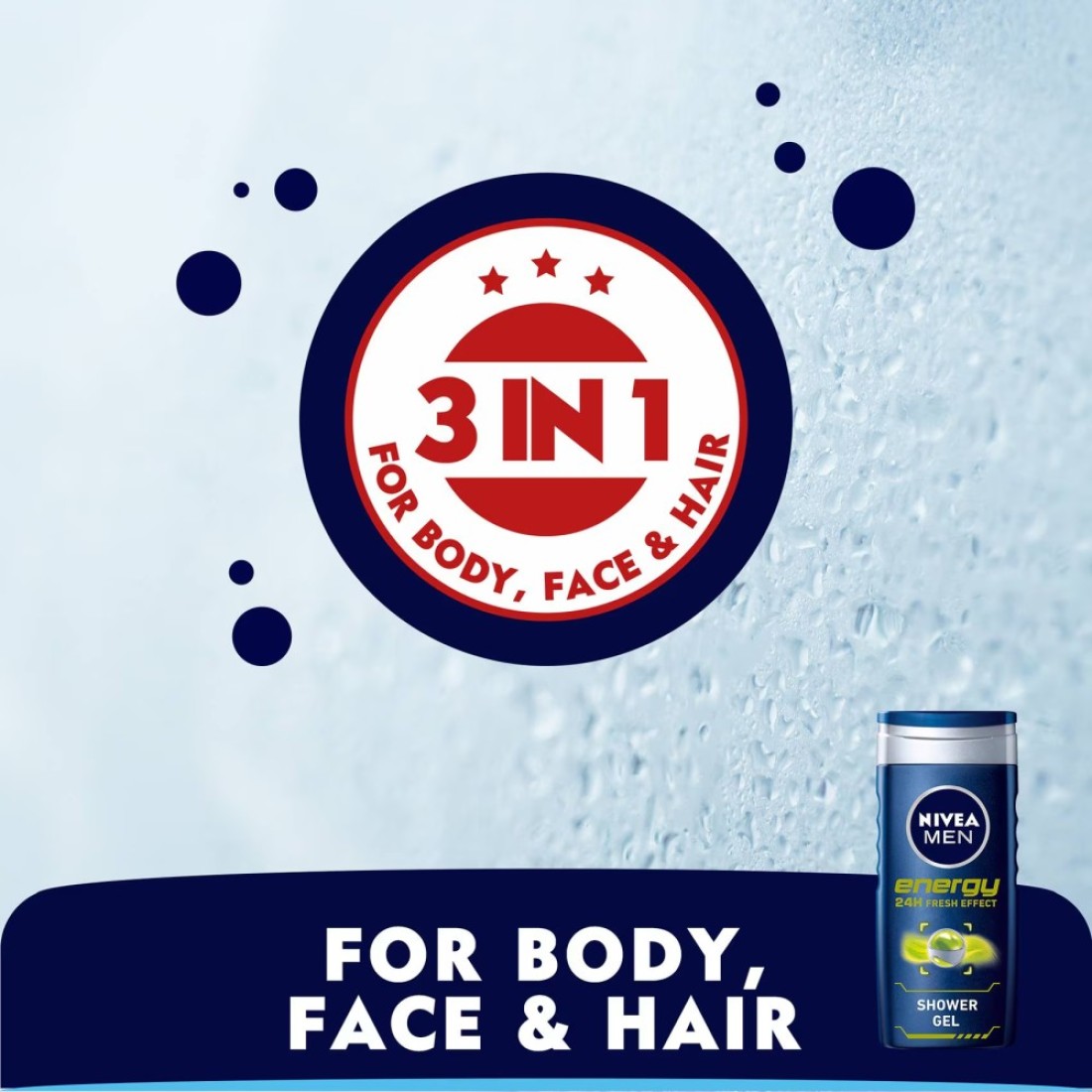 NIVEA MEN 3in1 Shower Gel Body Wash Energy 24h Fresh Masculine Scent 500ml
