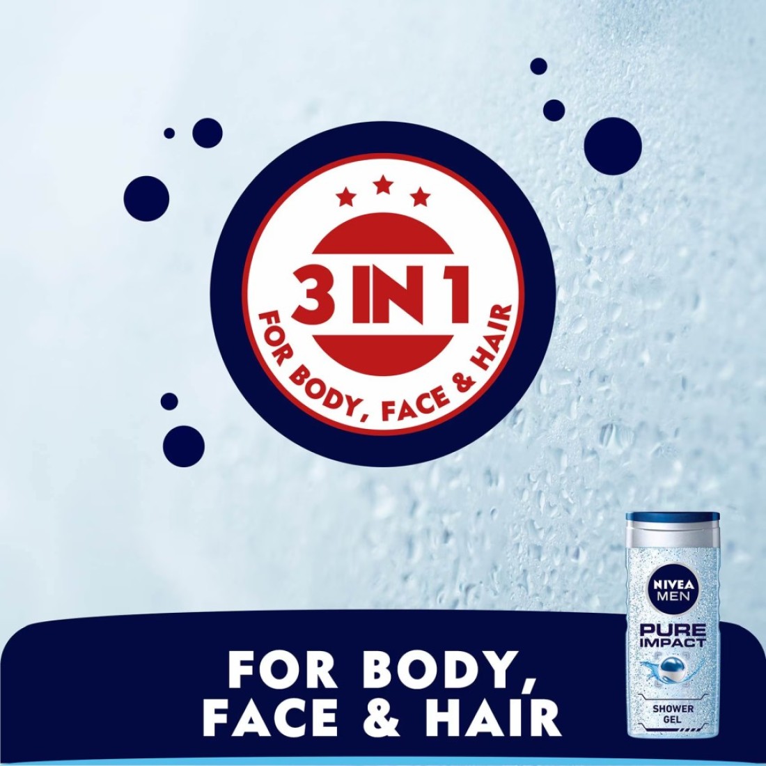 NIVEA MEN 3in1 Shower Gel Body Wash Pure Impact Fresh Scent 250ml
