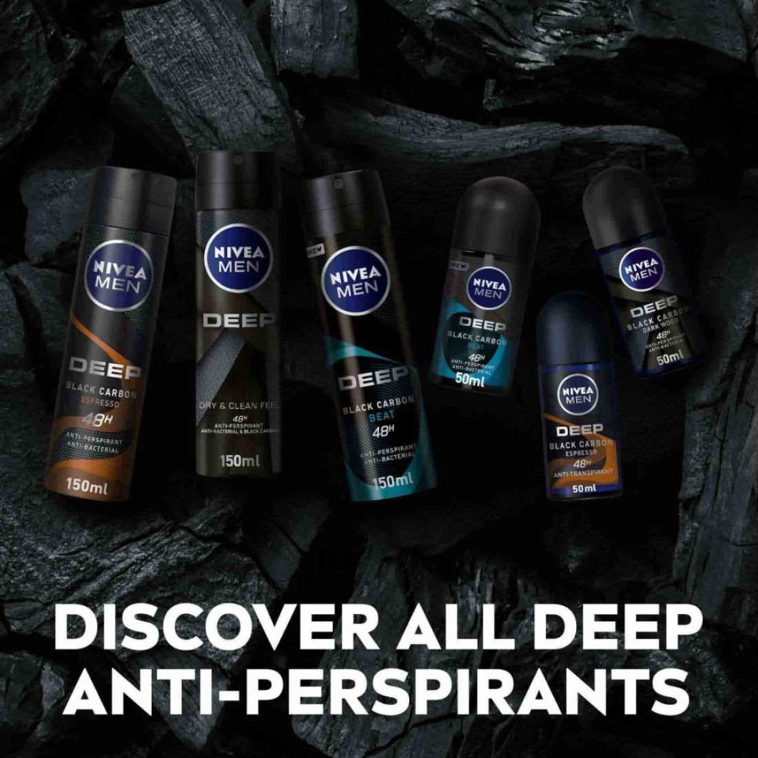 NIVEA MEN Antiperspirant Spray for Men DEEP Black Carbon 150ml Pack of 3
