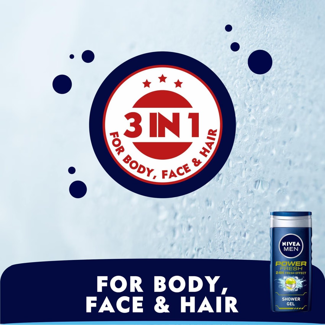 NIVEA MEN 3in1 Shower Gel Body Wash Power Fresh 24h Fresh Effect Citrus Scent 250ml