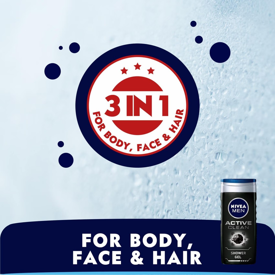 NIVEA MEN 3in1 Shower Gel Body Wash Active Clean Charcoal Woody Scent 250ml