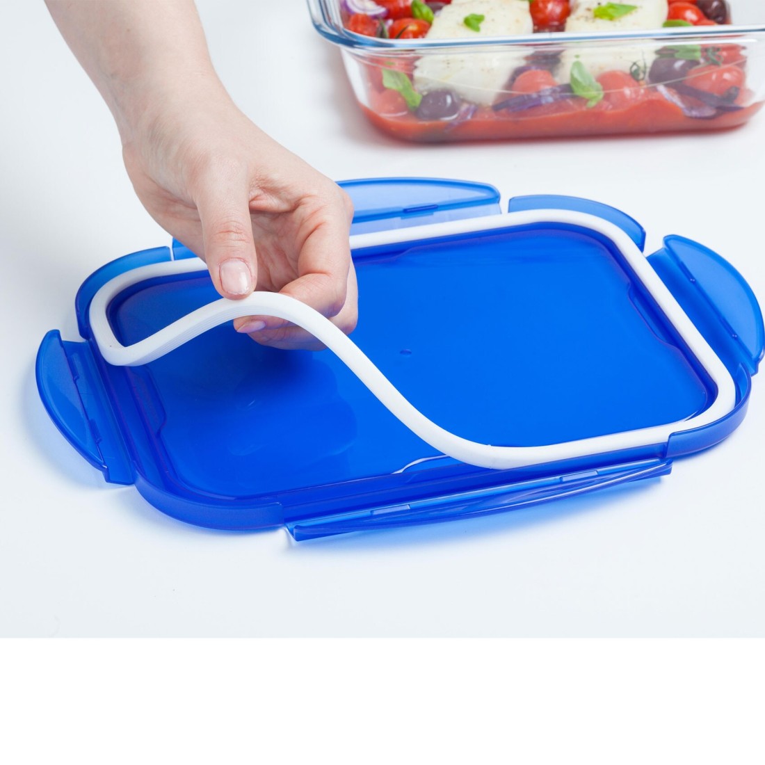 Pyrex Cook &amp; Go Rectangular Food Container With Lid Clear/Blue 1.7L