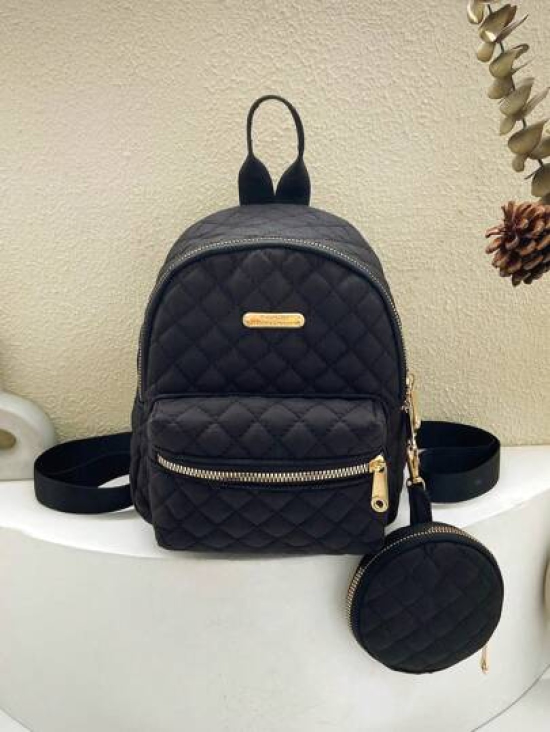 1pc Spring Back To School Girl s Versatile Simple Practical Quilted Backpack With Coin Purse Casual Outdoor Nylon Campus Schoolbag For College Junior High School Students Small And Fashionable Work Co