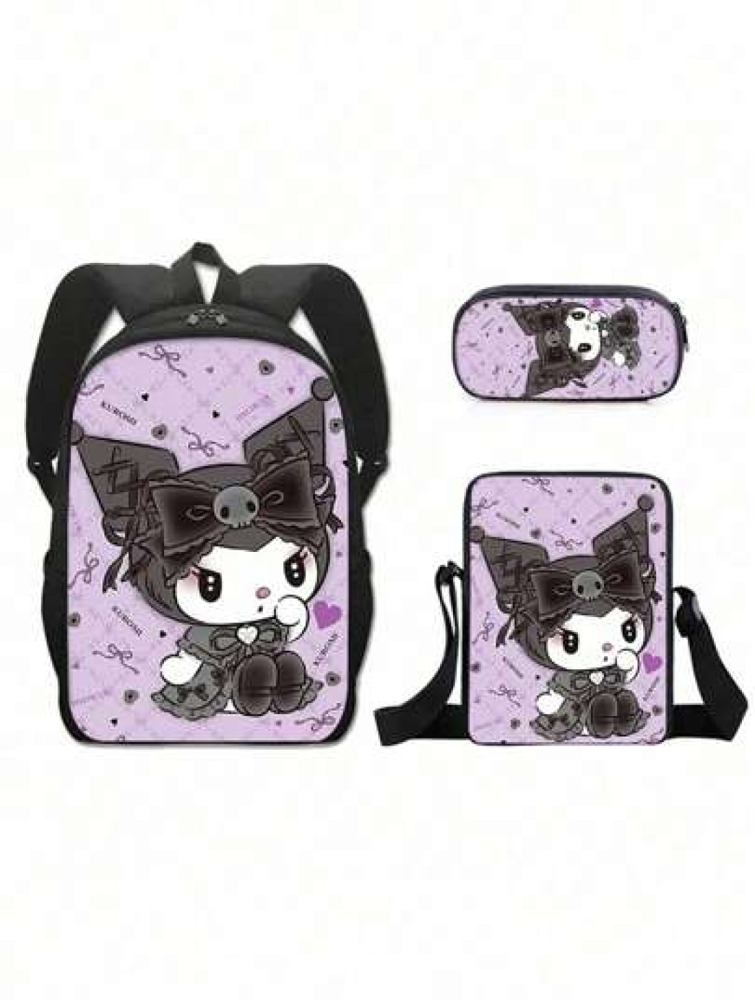 Sanrio 3D Fully Printed Cartoon 3 Piece Backpack Primary School Bag Children s Lunch Bag Pencil Bag Set Anime Kawaii Cartoon School Bag For Travel Storage Bag Makeup Bag Cosmetic Bag Vacation Organize