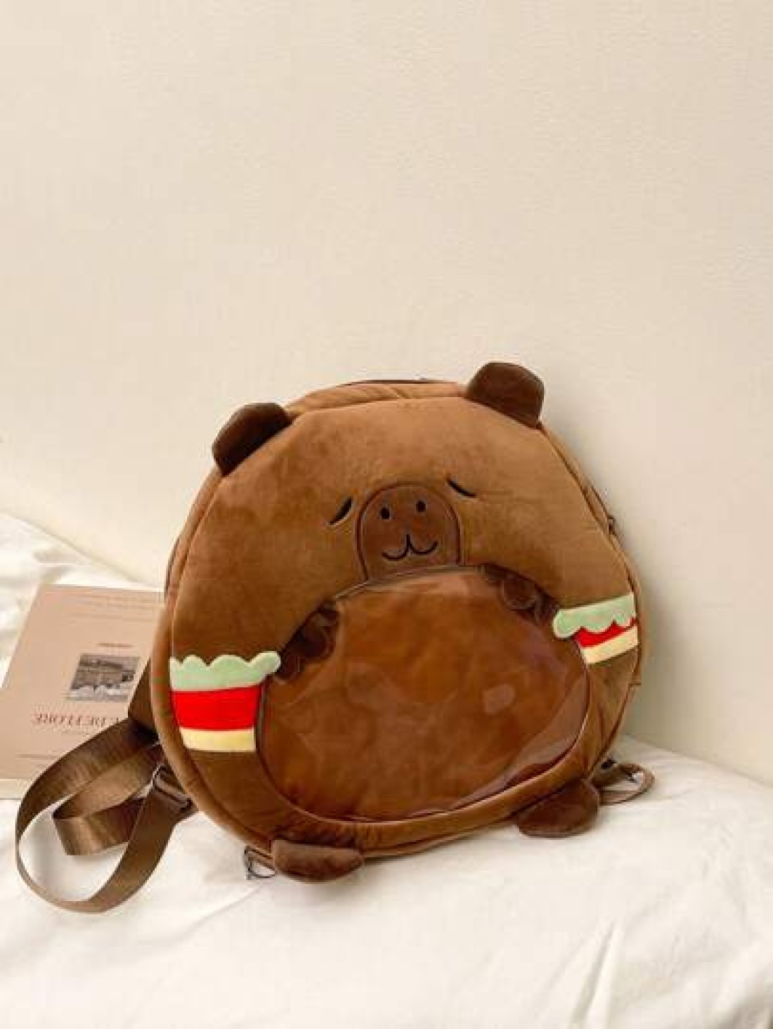 1pc Soft Plush Adorable Capybara Backpack Big Children Casual Plush Backpack School Bag Variable Crossbody Bag Adjustable Strap And Zippered For Travel Shoping Parties Holidays Supermarket Festive Eve