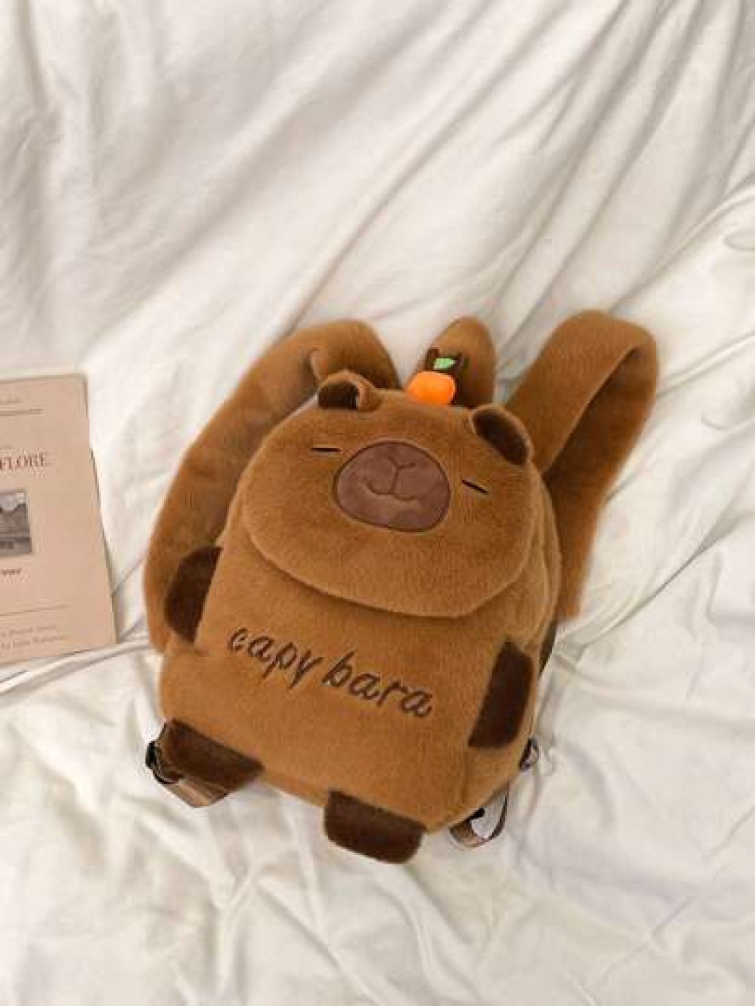 1pc Soft Plush Adorable Capybara Backpack Big Children Casual Plush Backpack Flip Backpack Adjustable Strap And Zippered For Travel Shoping Parties Holidays Supermarket Festive Events School Occasions