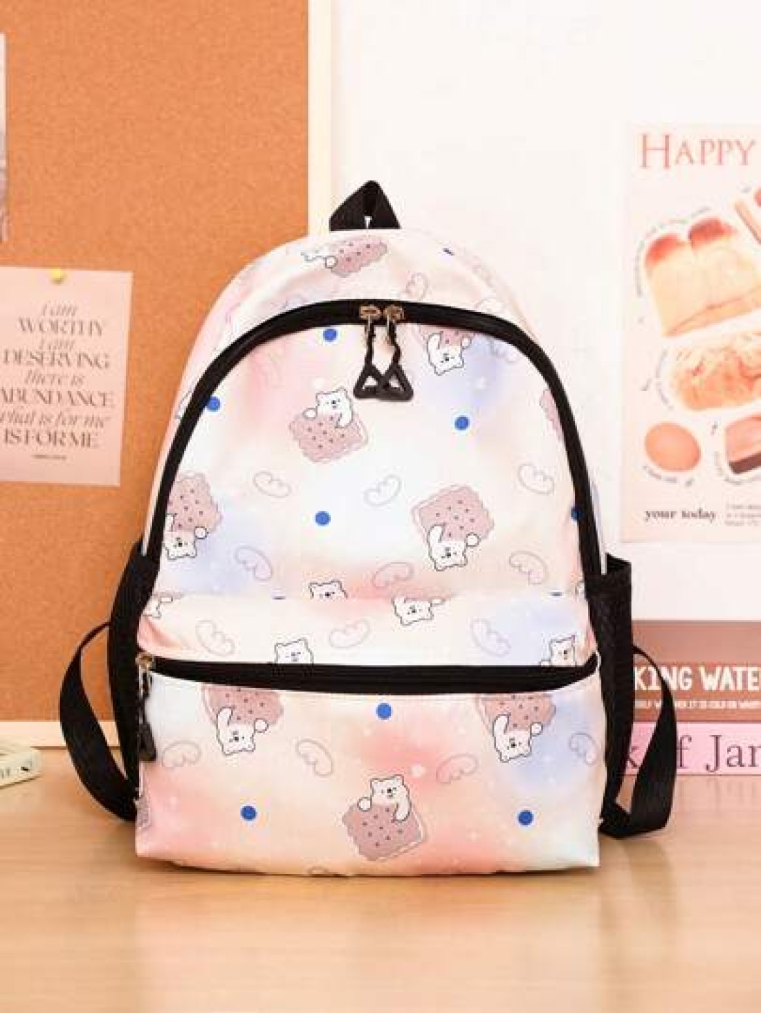1pc Backpack Nylon Zipper Closure New Cute Schoolbag Dreamy Colored All Match Backpack Cartoon Backpack Suitable For Daily Outings Outings Perfect Gift For Boys And Girls