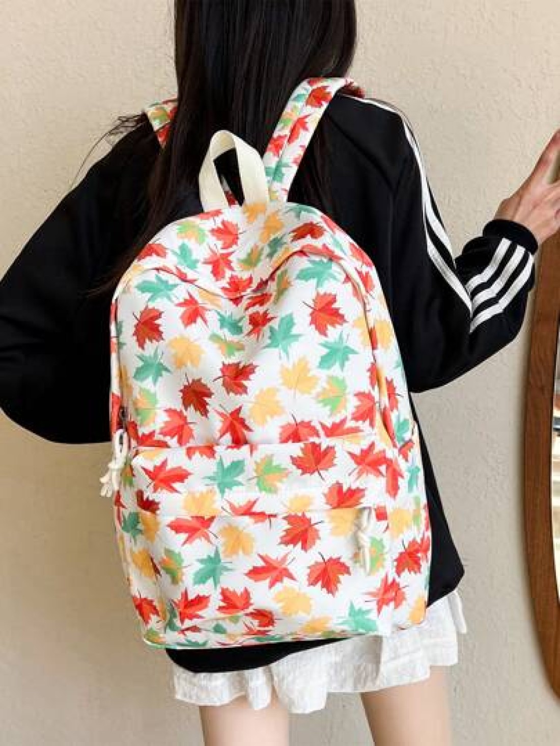 1 Pc Casual Maple Leaf Print Double Shoulder Backpack Zipper Closure Adjustable Straps School Bag Lightweight Student Bag Casual Daypack Large Capacity Backpack With Laptop Compartment Bookbag For Stu