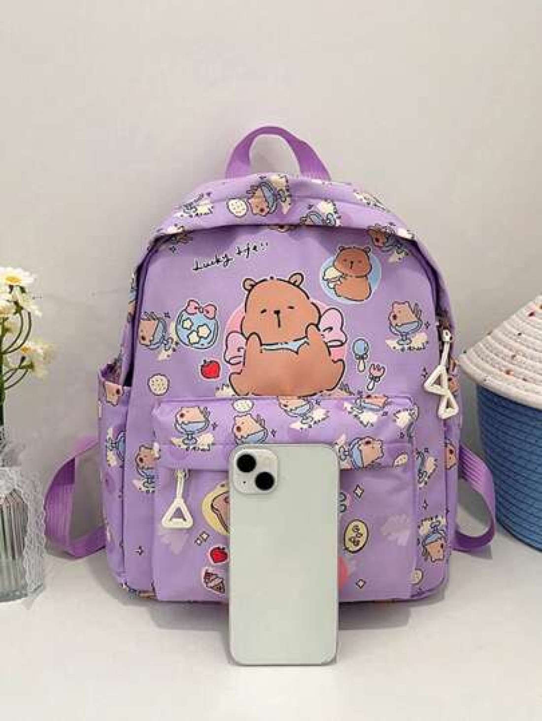 1pc Nylon Zipper Closure Fashionable And Cute Capibara Backpack Niche Design Adjustable Shoulder Straps Comfortable And Versatile Suitable For Daily Travel Backpacks And Highly Attractive Bags Suitabl