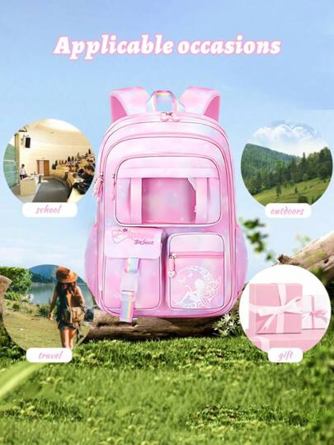 1pc Dream Girl Backpack Multi Pocket Children Backpack Cute Student School Bag Casual Durable Lightweight Travel Bag With Front Transparent Pocket And Anti Theft Pocket Ideal Birthday Gift For Girls G