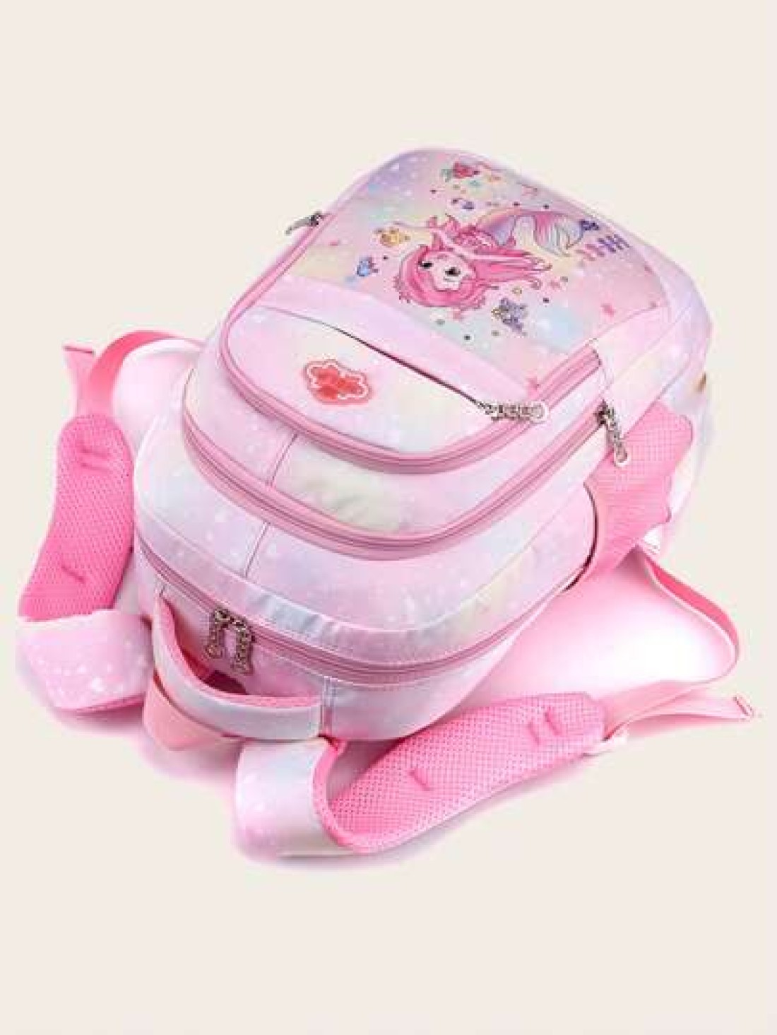 Girls Zipper Classic Backpack Mermaid Pattern Letter Patch Decor